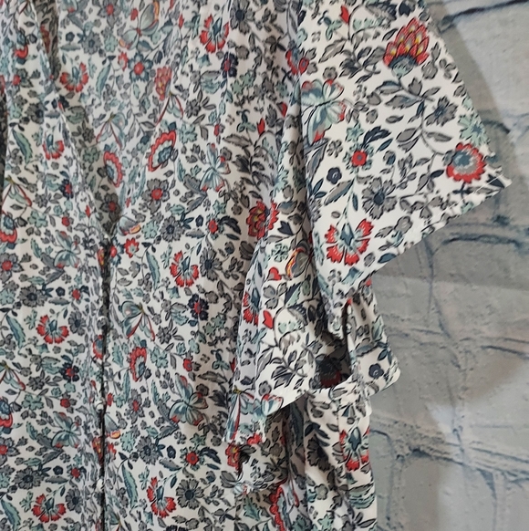 Loft Large Floral Ruffle Sleeve Button Up Top Prairie Cottagecore Office Casual - Picture 4 of 10